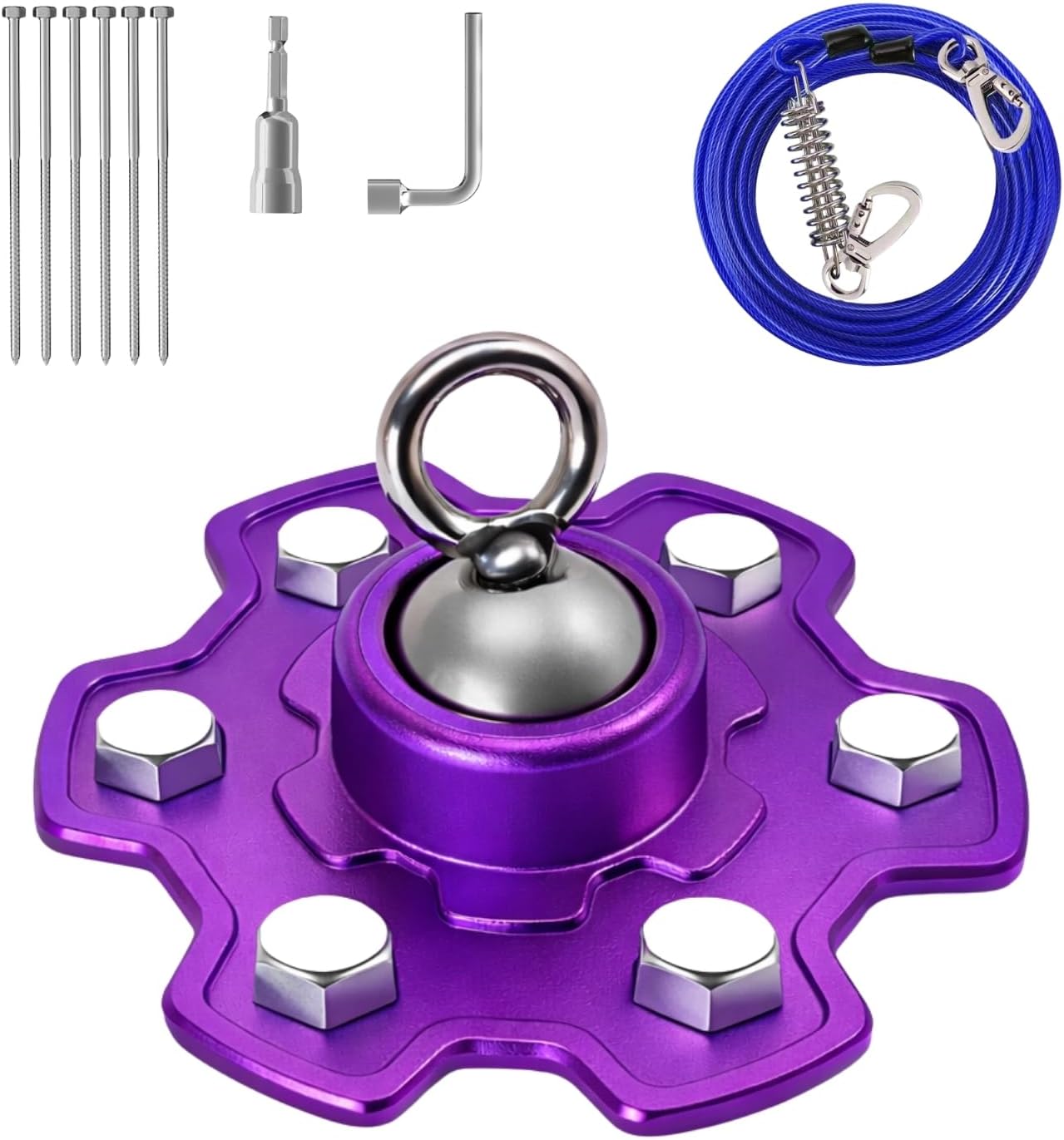 Dog Tie Out Stake with 20ft Cable for Yard, 360° Swivel Screw-in Dog Ground Anchor, Heavy Duty Dog Tether Stake for Outside Yard & Camping, Holds Up to 160 lbs Pull Strength