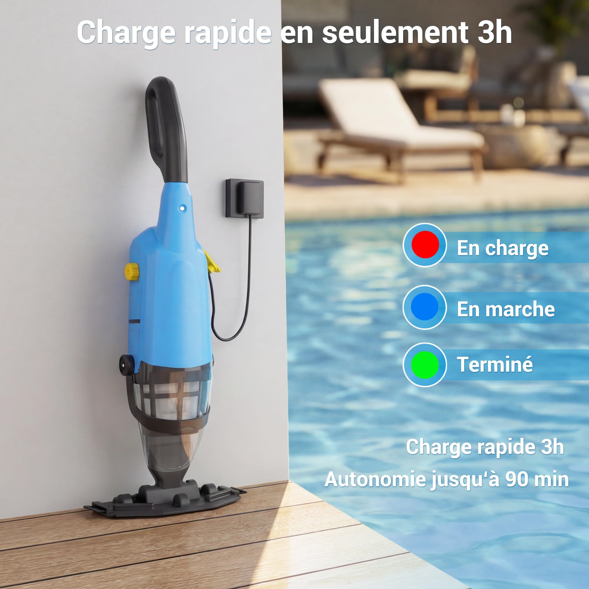 Aspirateur de Piscine sans Fil 2 en 1 pour Piscine Hors-Sol et Jacuzzi – Aspirateur à Main Rechargeable avec Tige télescopique et Filtre Fin Lavable, idéal pour Les spas, piscines Hors-Sol et Petites