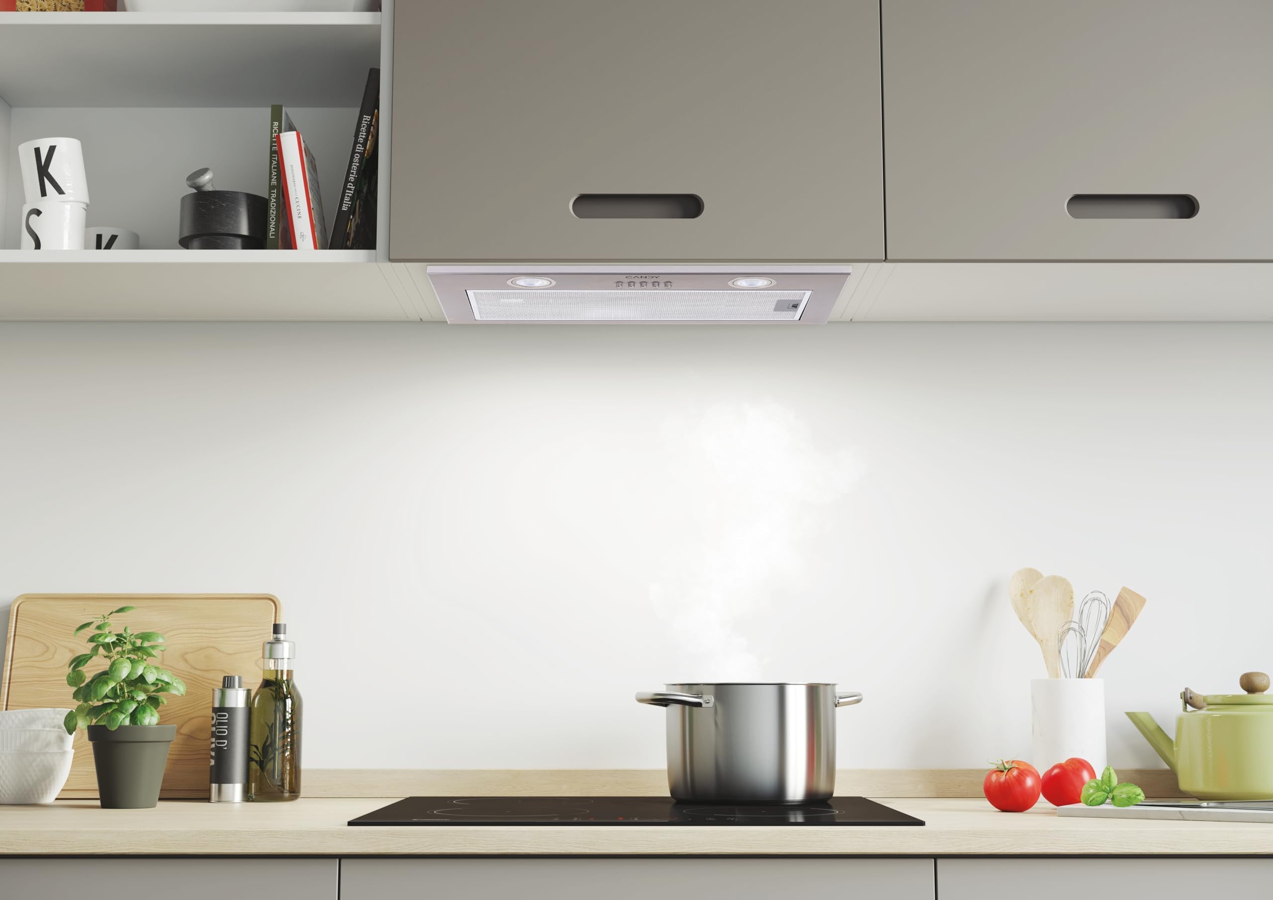 Candy CBG625-1XGG, Campana Grupo Filtrante, 52CM, 3 Niveles de Potencia, 44W, 206M3/H, Filtro de Carbono, Panel Aluminio Antigrasa, Iluminación LED, 68DB, Clase B, Gris Metalizado
