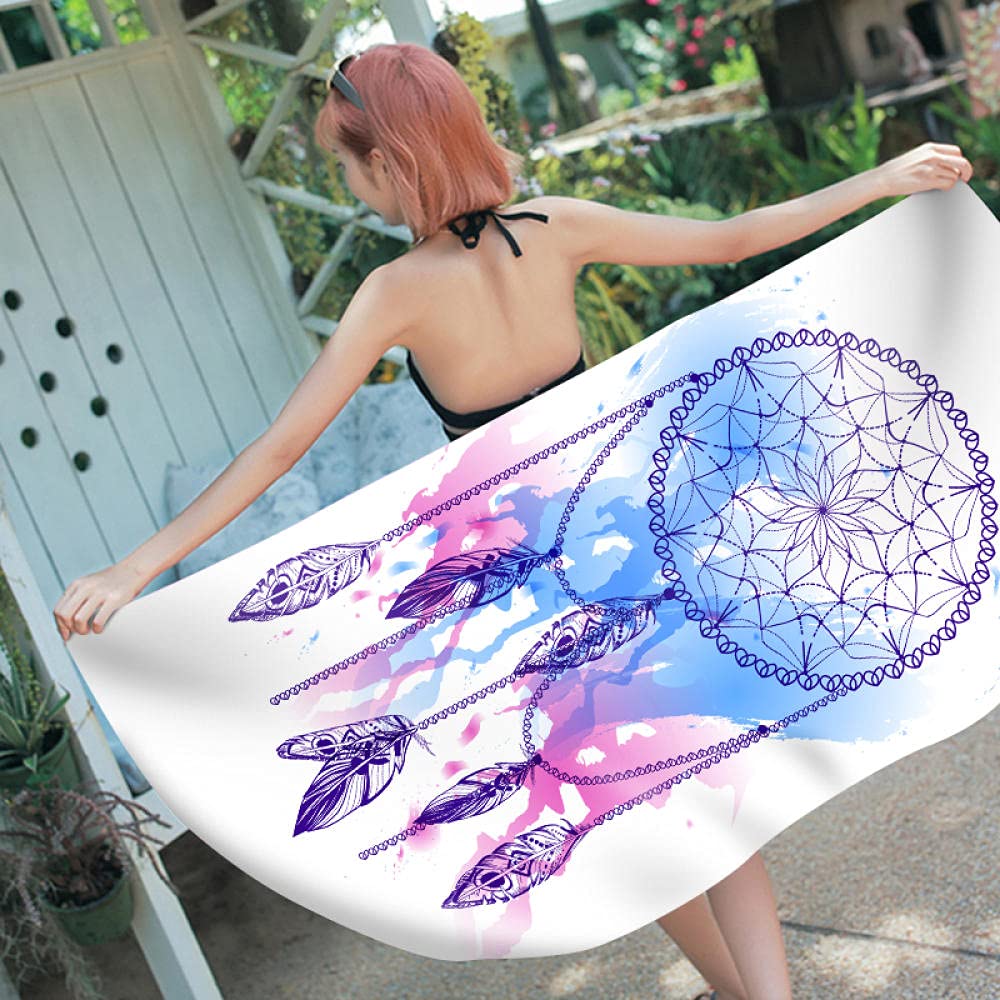 ZQMHCY Beach Towel Pink Dream Catcher Purple Beach Towels for Adults Microfibre Sand Free Bathroom Towels Lightweight Kids Quick Dry Towel Great for travel,Swimming Camping,Holiday,Gym 70x150cm