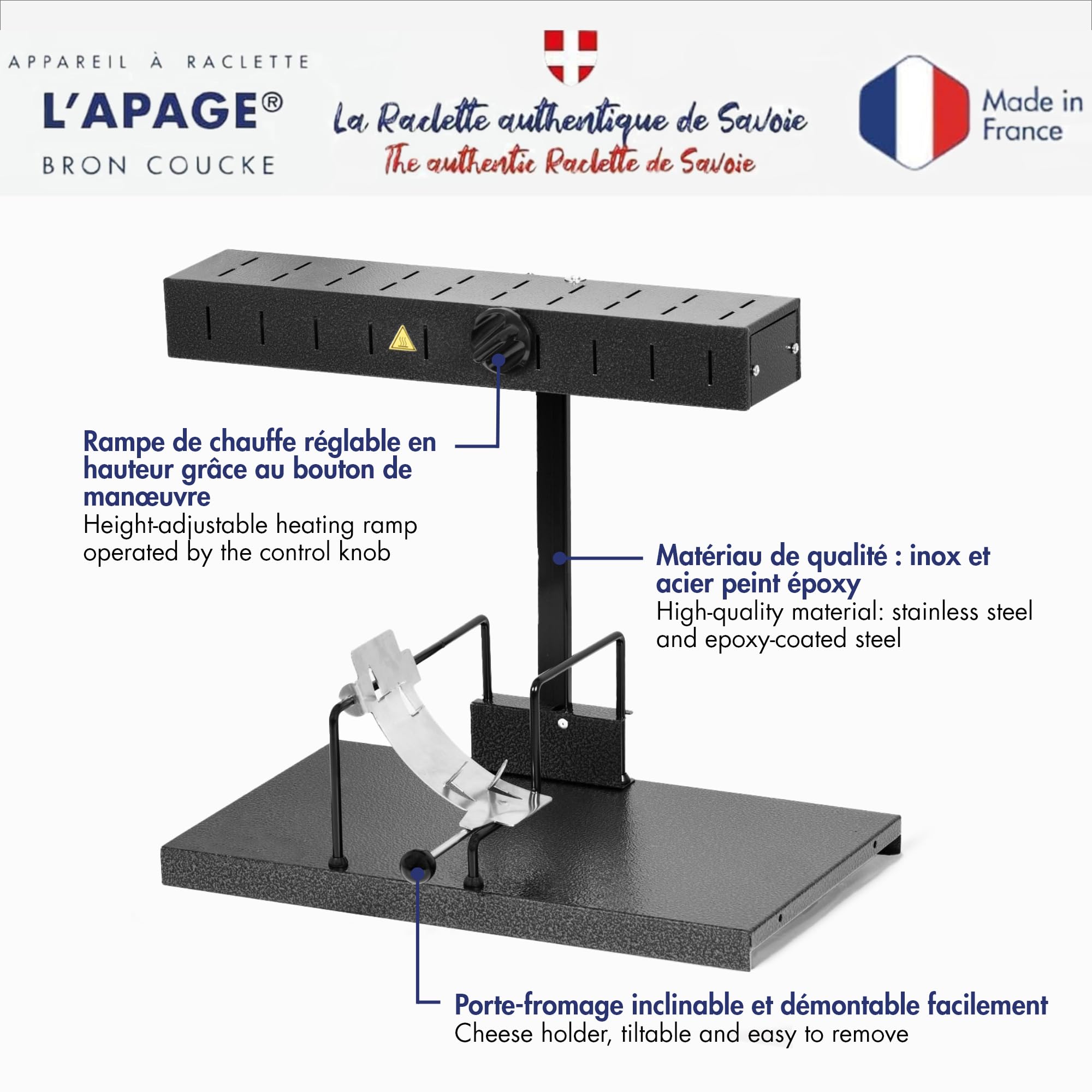 LOUIS TELLIER – Aparato de escobilla alpine® Signature Basalto – Tamaño adecuado para cualquier porción de muela – 6 a 8 personas – Rampa calefactora regulable en altura – Interruptor de seguridad –