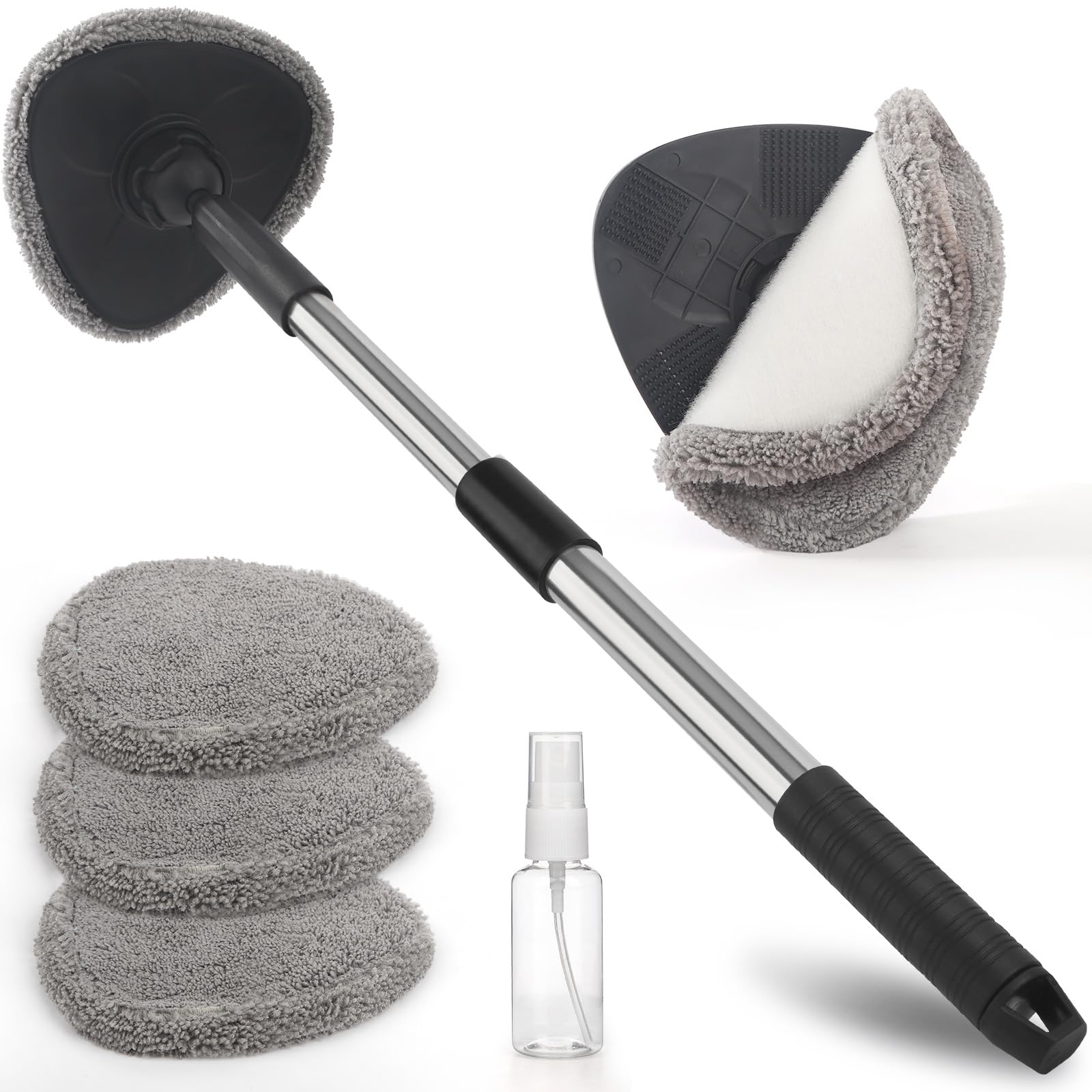 JTENG Scheibenreiniger Auto, 62cm Autoscheiben Reiniger mit 3 Mikrofaserpads, windschutzscheiben Reiniger mit Ausziehbarer Griff