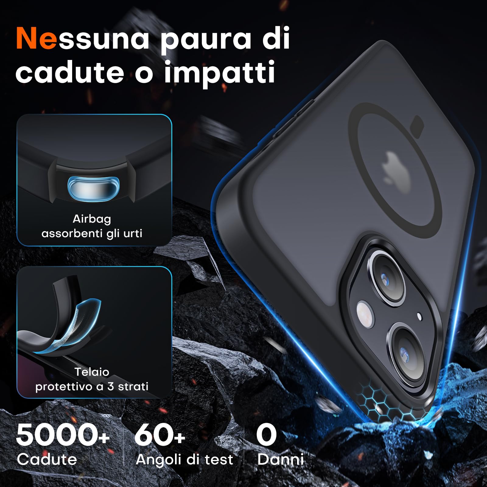 TOCOL Cover Magnetica per iPhone 13 Mini 5,4 Pollic, Compatibile con MagSafe, Custodia Antiurto Traslucida Opaca, Nero