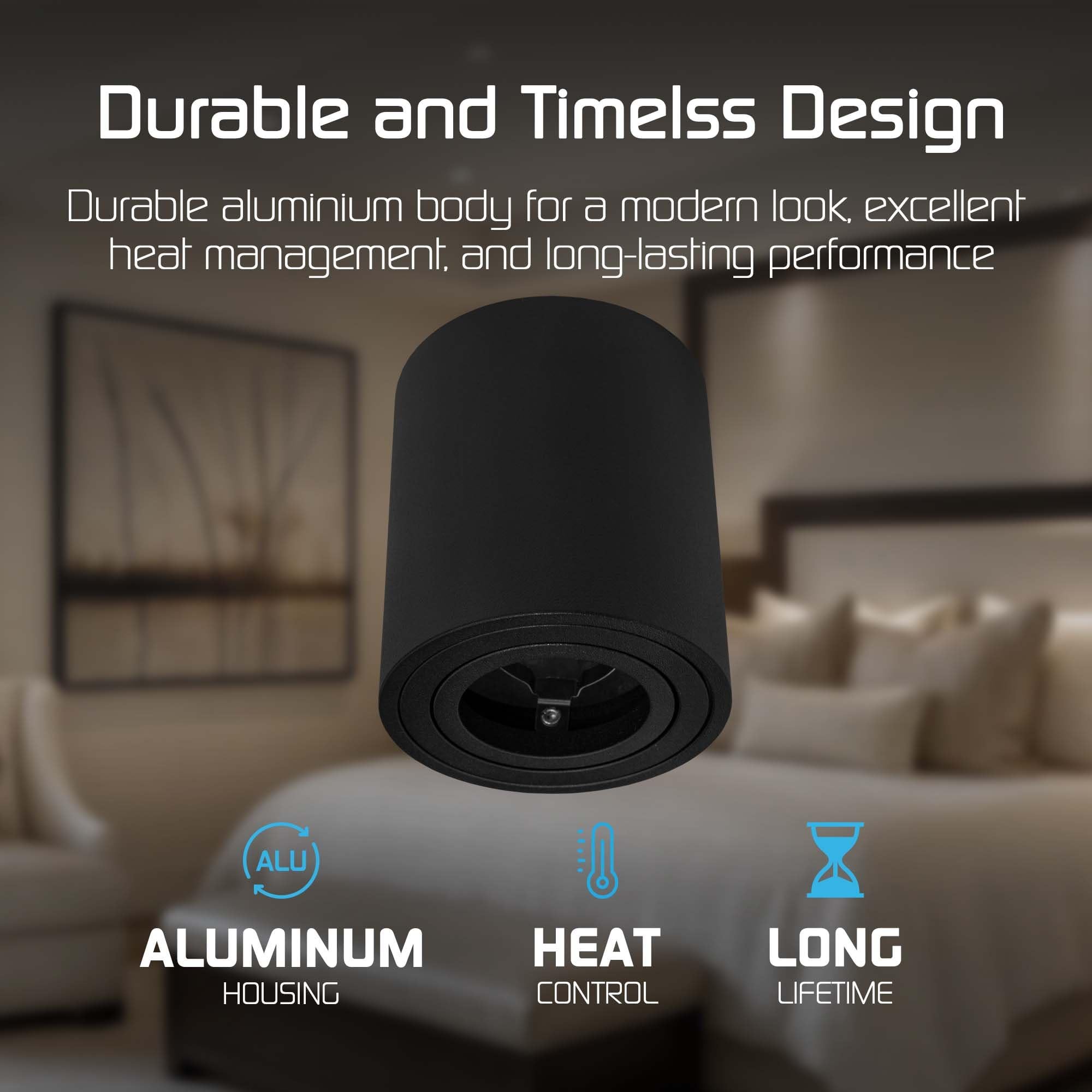 Ledvion 6er Set LED Aufbauspot Schwarz Rund 3W Warmweiss | mit Leuchtmittel geliefert; fuer Decke Flur Kueche und Wohnraum