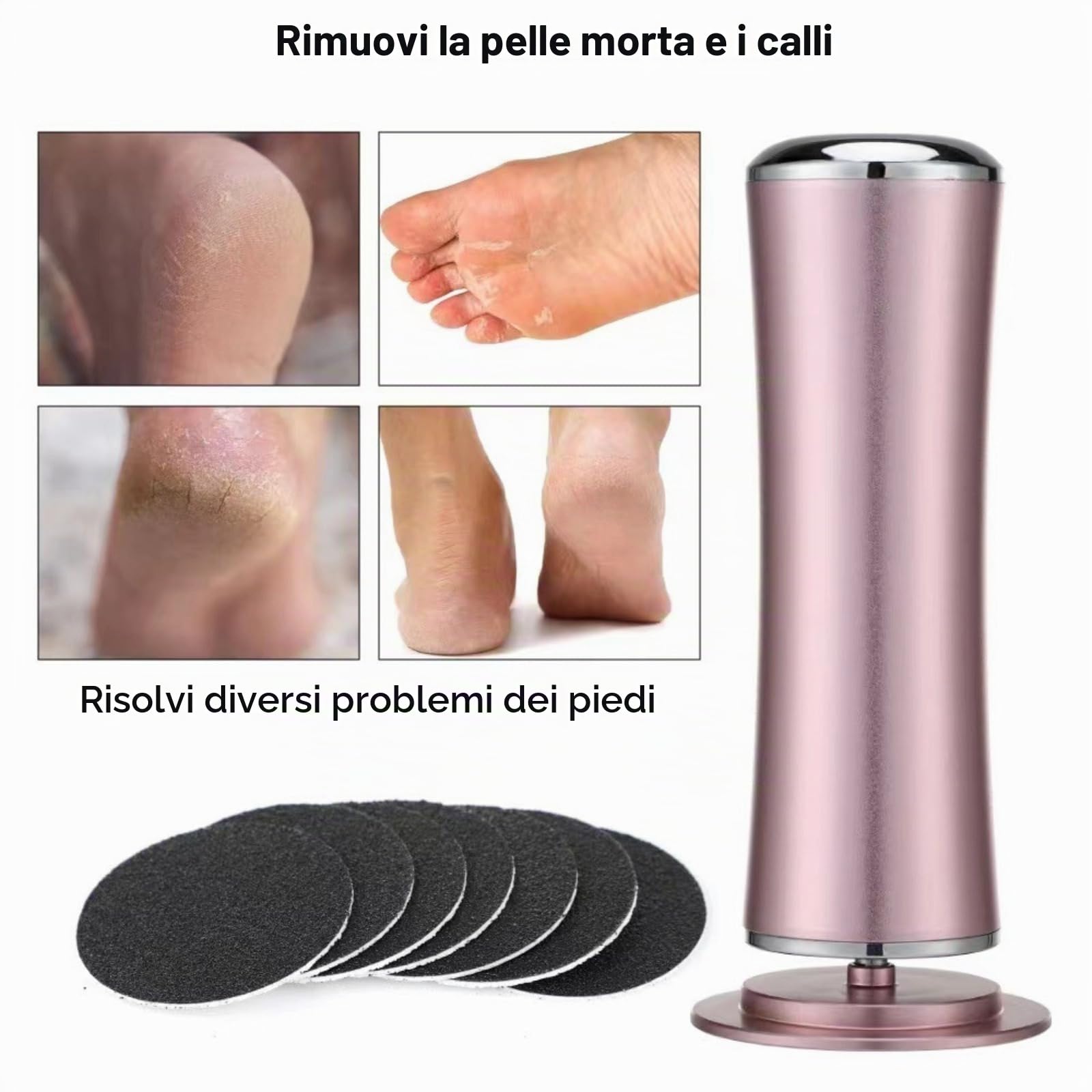 KLYNE Beauty Lima Elettrica Piedi Professionale, 60 dischetti, rotazione 360°, attrezzo per cura piedi (Rosa,1 unità)