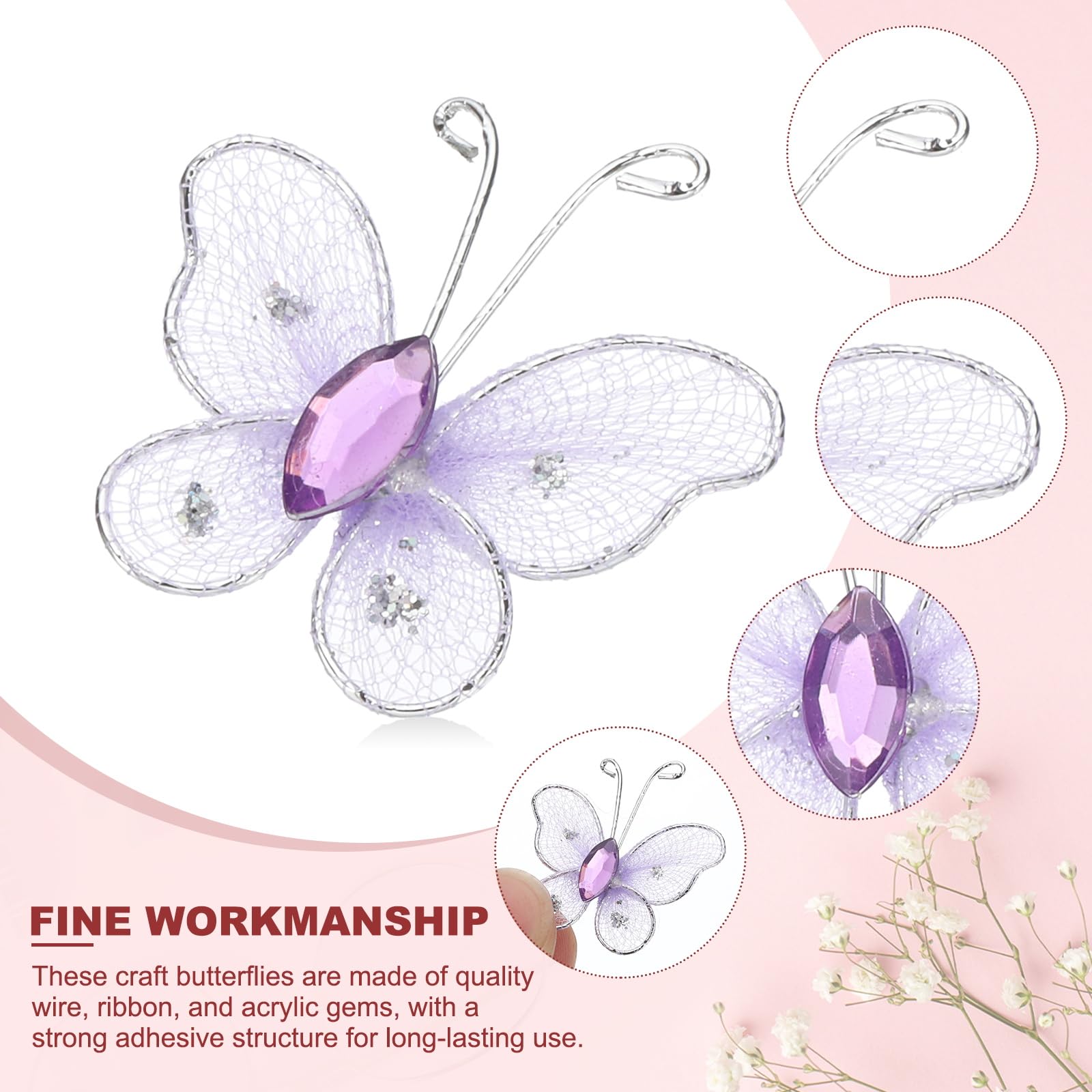 PATIKIL 50Pcs Butterflies for Crafts 1" Mesh Wire Glitter Butterfly Organza Butterflies for DIY Craft Home Decor Clothing Wedding Decoration - Image 3