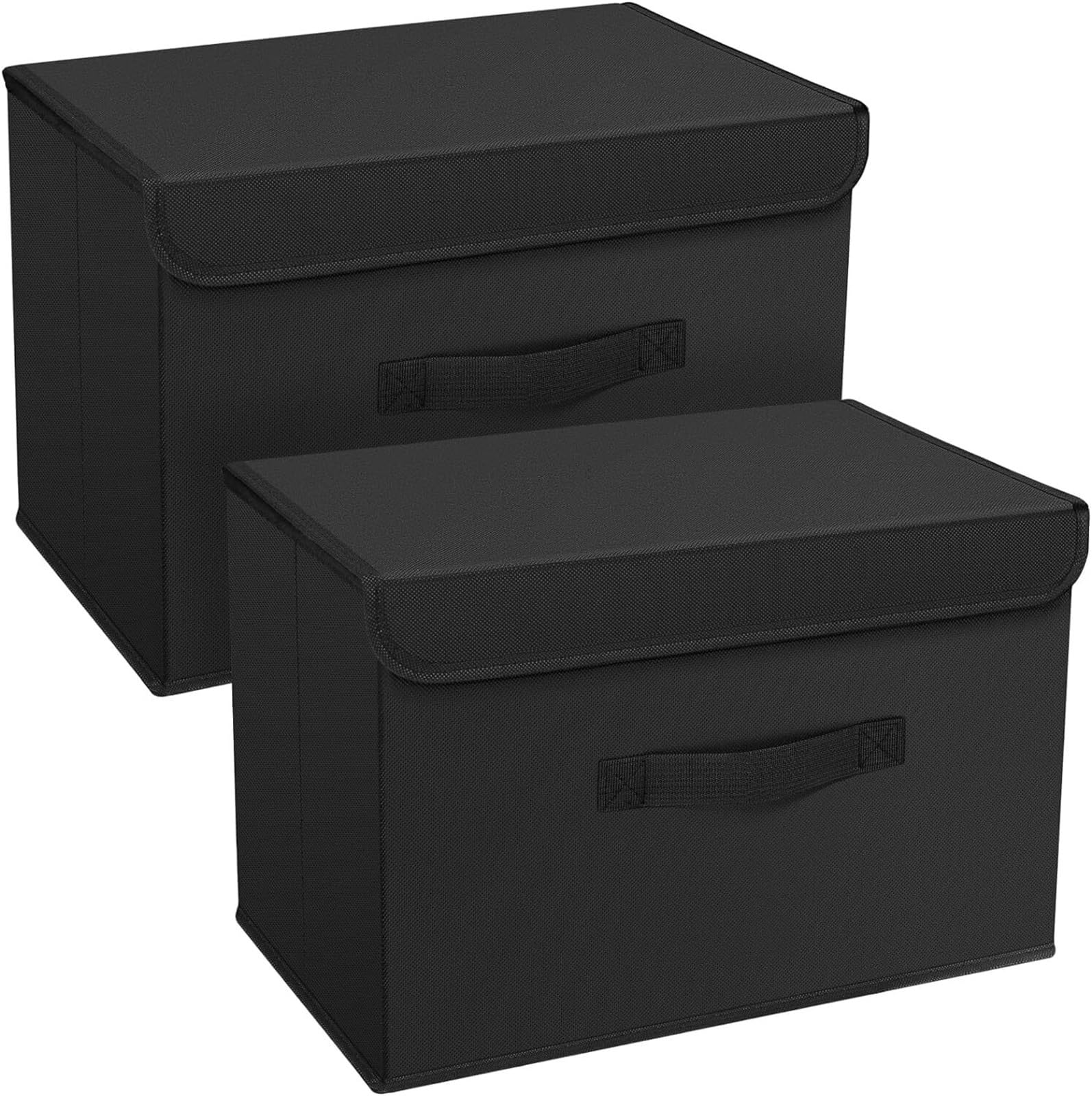 2 Scatole Portaoggetti Pieghevoli Con Coperchio | Contenitori organizer in tessuto nero con maniglia (38x25x25 cm) for vestiti, libri, scaffali, ufficio
