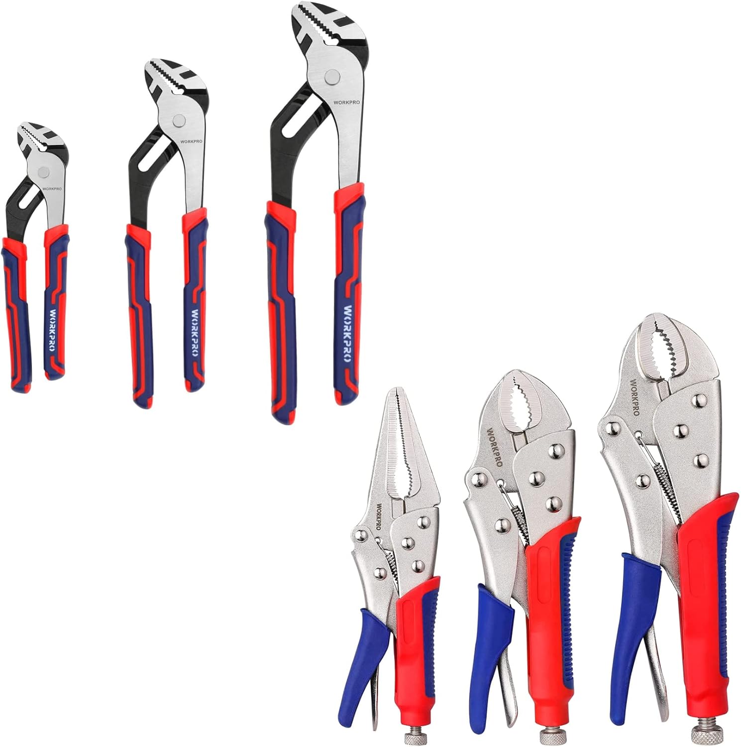 WORKPRO 6Piece Pliers Set, 3Piece Groove Joint Pliers&3piece Locking