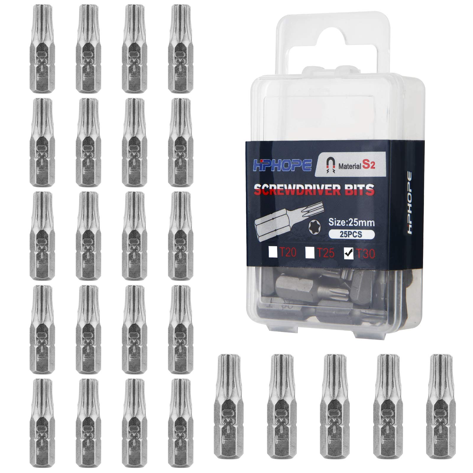 HPHOPE T30 Torx Bit-Sortiment (Länge: 25mm, 25 Stück)