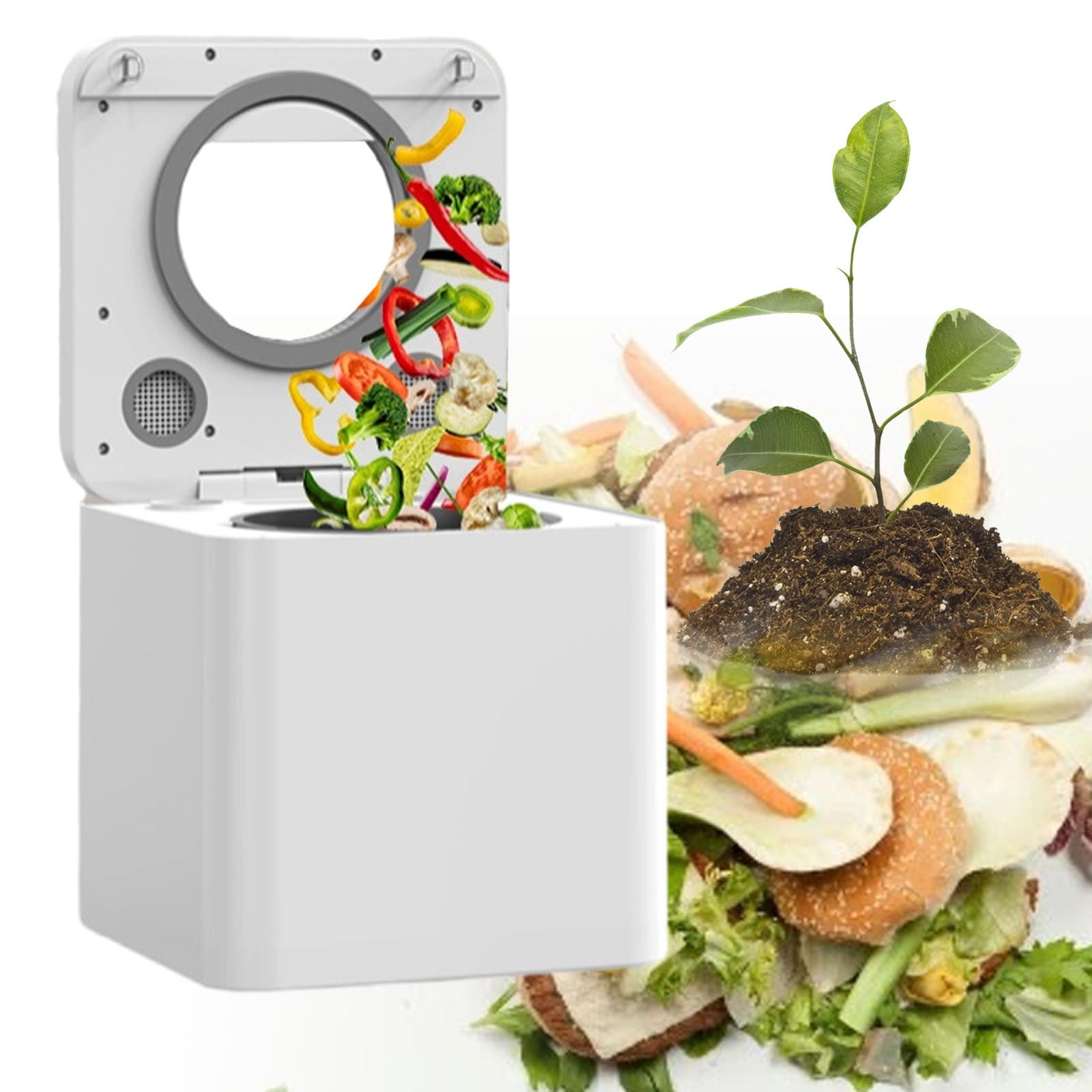 Riciclatore Alimentare Elettrico da Cucina Silenzioso, Compostatore con Mulino di Regolazione Intelligente, Piano di Lavoro con Doppia modalità di Conversione Contenitore per Il Compost,110V