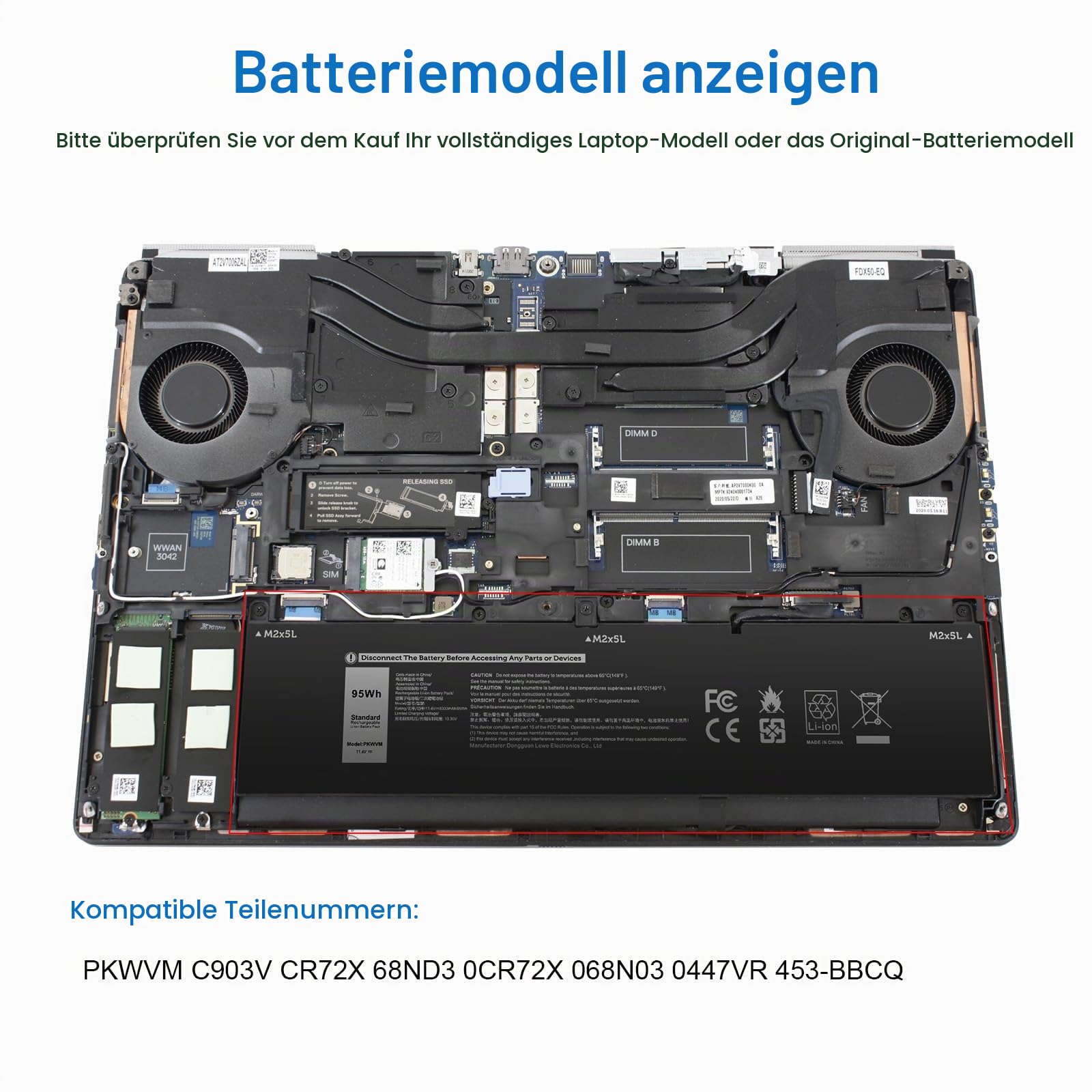 ASUNCELL 11.4V/95Wh PKWVM Laptop Akku für Dell Precision 7550 7560 7750 7760 Mobile Workstation Series, Dell P44E P93F P44E001 P44E002 P93F001 P93F002 Series, PKWVM C903V CR72X 68ND3