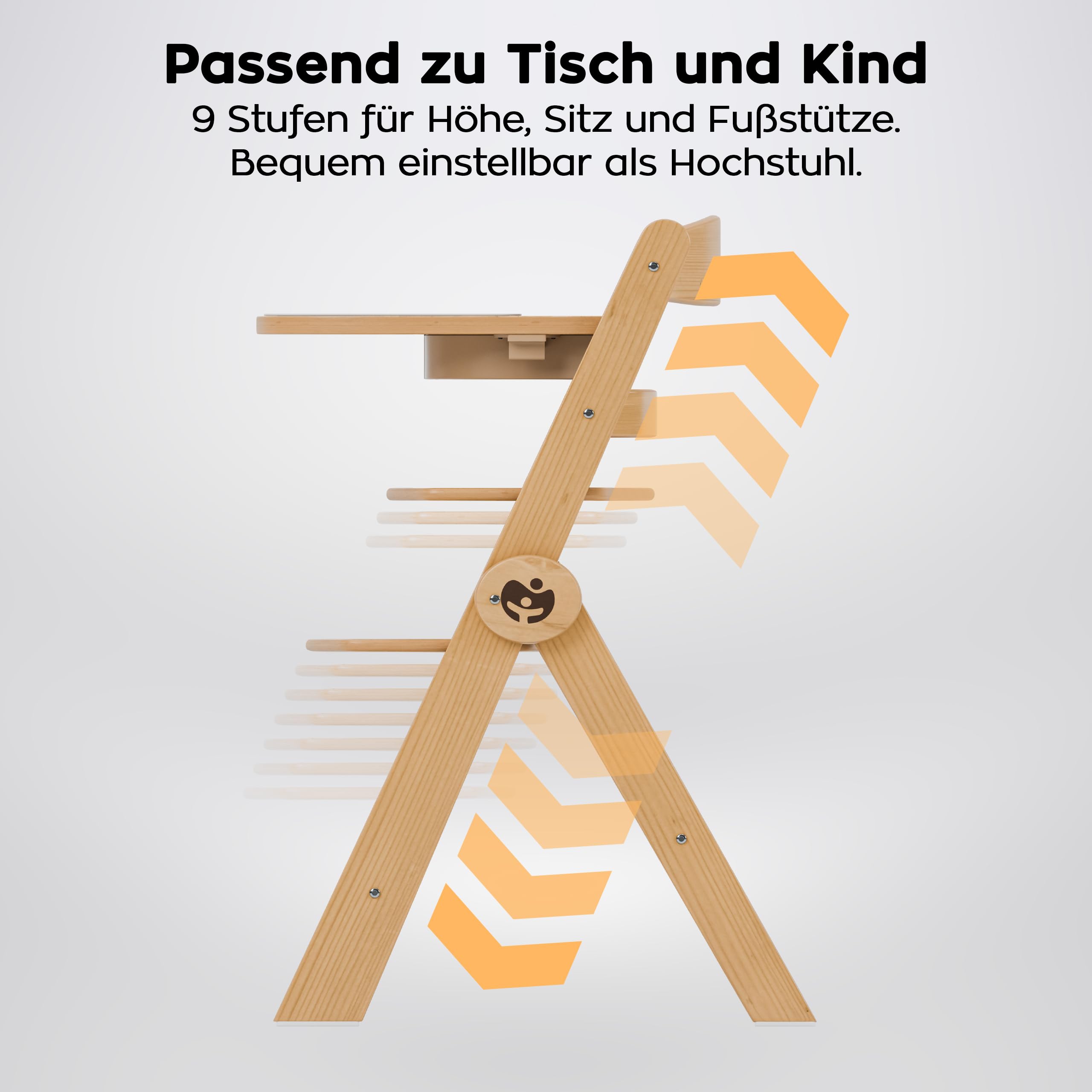 TULANO Morsel 45 Kinderhochstuhl 4in1 aus Holz, Mitwachsend & Verstellbar | von 6 Monaten bis 12 Jahren, Faltbarer Kombihochstuhl mit 3-Punkt-Gurt, Schutzbügel, Essbrett, Belastbar bis 40 kg, Natural