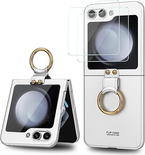 Funda protectora para Samsung Galaxy Z Flip 5 con soporte de anillo, anticaídas a prueba de golpes todo incluido para Galaxy Z Flip 5 2023 (plateado)