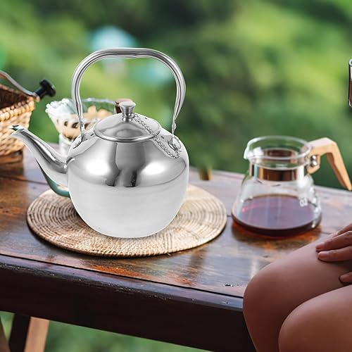 Miniatura 3 de Kichvoe Tetera de viaje de acero inoxidable, tetera de metal, tetera de metal, tetera de agua con asa, tetera para cocina, tetera de acero