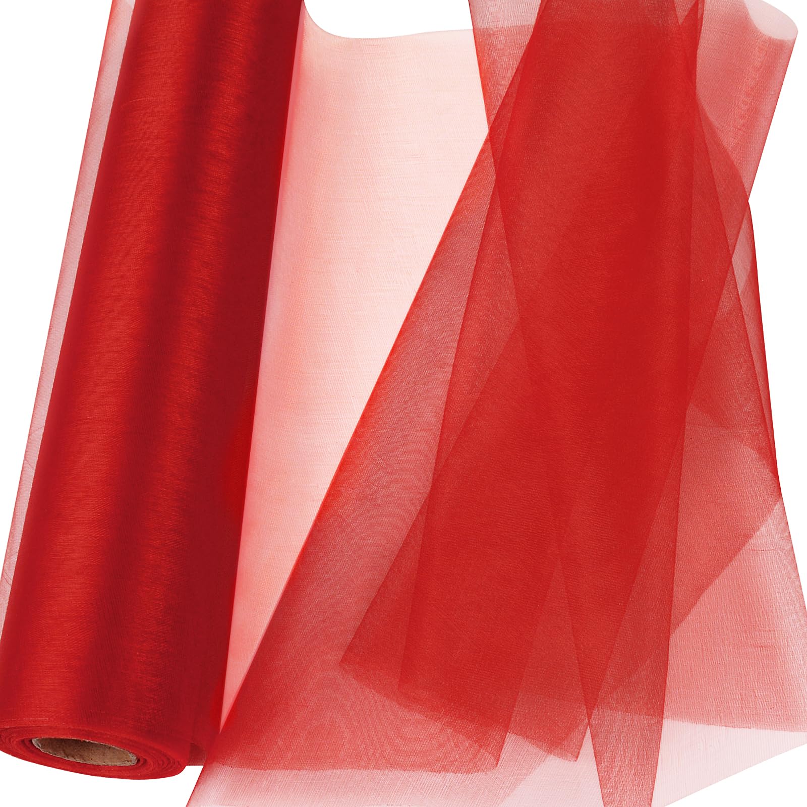 Rotolo Di Tulle Rosso 92m X 15cm - Tessuto Per Decorazioni, Matrimoni, Fai Da Te | Poliestere Morbido - Foto 6