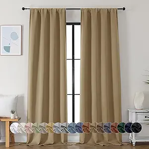 Simplebrand Ava Taupe Blackout Curtains for Bedroom 90 Inches Long 2 Panels Set, Solid Privacy Energy Saving Living Room Window Treatment Curtains Blackout Drapes, W40 x L90 Inch, Taupe