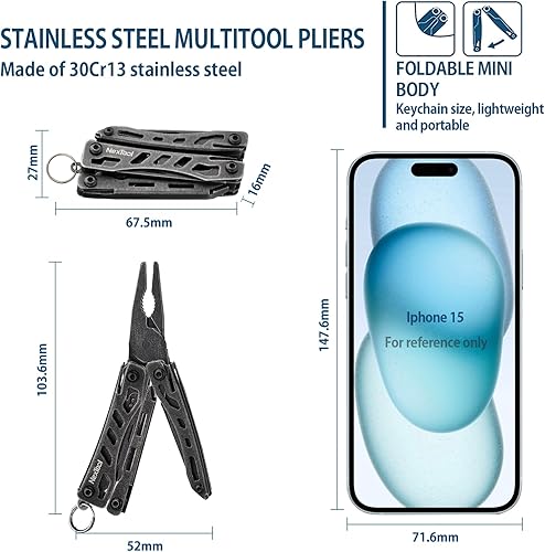 Miniatura 2 de Nextool EDC Llavero multiherramienta, 10 en 1 mini cuchillo de bolsillo multiherramienta con alicates de nariz de aguja, tijeras, mini útiles