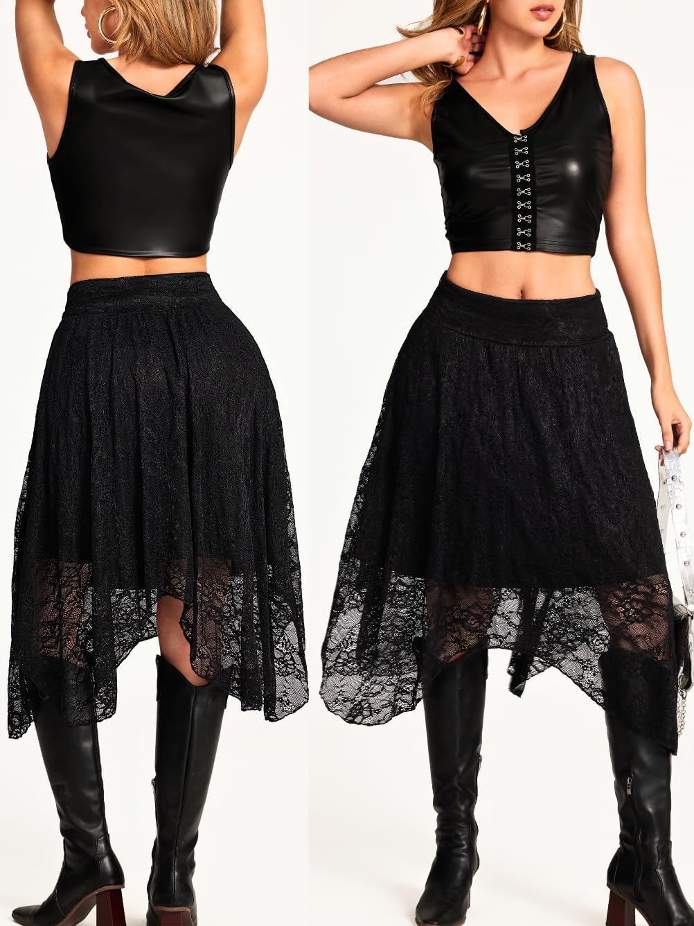 Women's Lace Midi Skirt, Lining Layer Flowy Goth Renaissance Skirts, Country Concert Outfits Steampunk Music Festival - Image 5