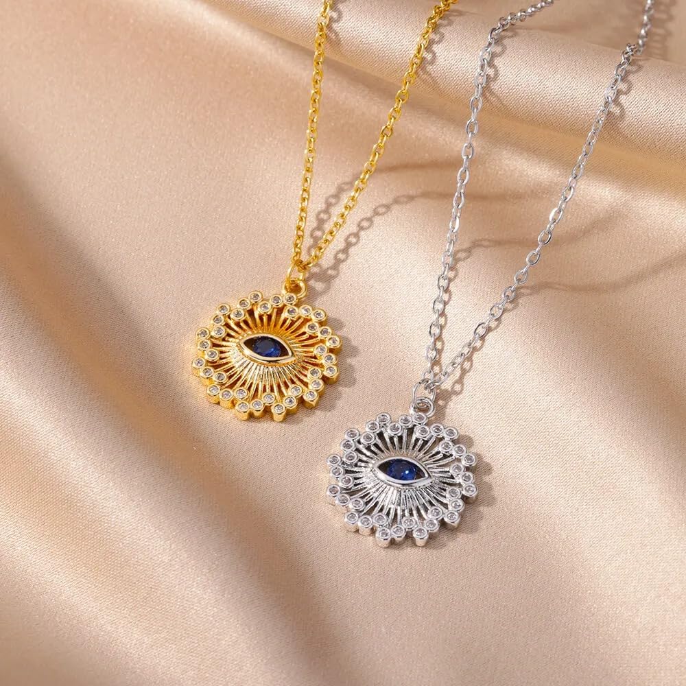 QHQQXN Accesorios para niñas Collar contra el Mal de Ojo para Mujeres y niñas, Collar Turco de Plata de Ley 925 con diseño de Mal de Ojo, Collar Bohemio con Forma de corazón, Collar contra el Mal de