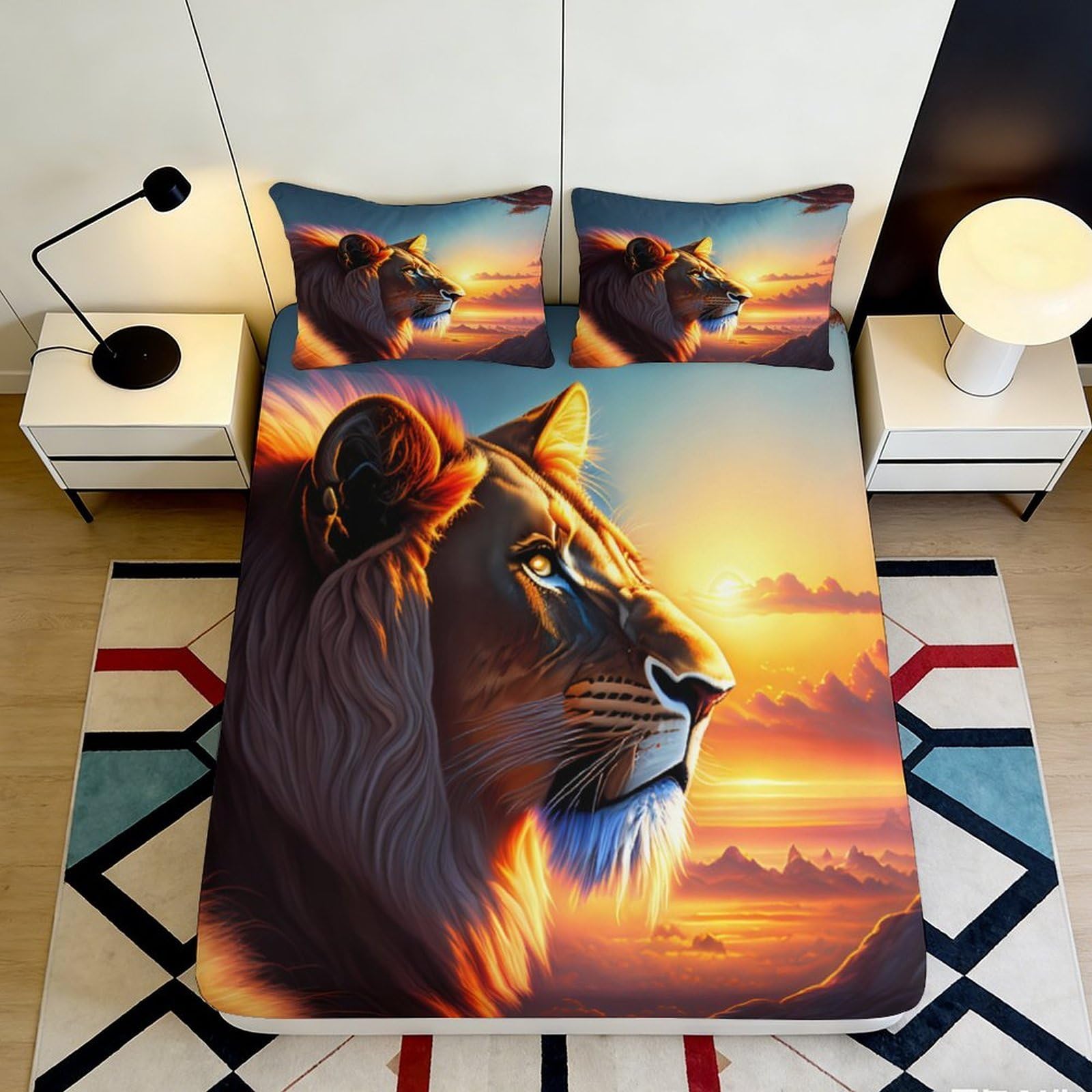 Jqzkxnhpbr Style-1 3D Printed Sunset Lion Fitted Sheet Microfiber Soft Anti-Slip Bed Sheet Wild Animal Cover For Bedroom Decor 90X200x25cm