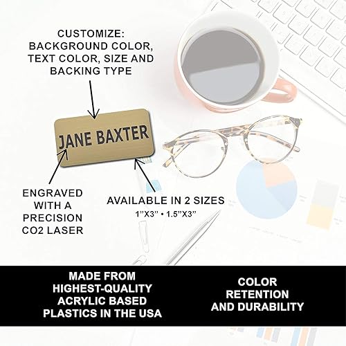 Miniatura 3 de Insignias de identificación con nombre grabadas personalizadas identificación personalizada con pin o respaldo magnético, 1 pulgada x 3 pulgadas,