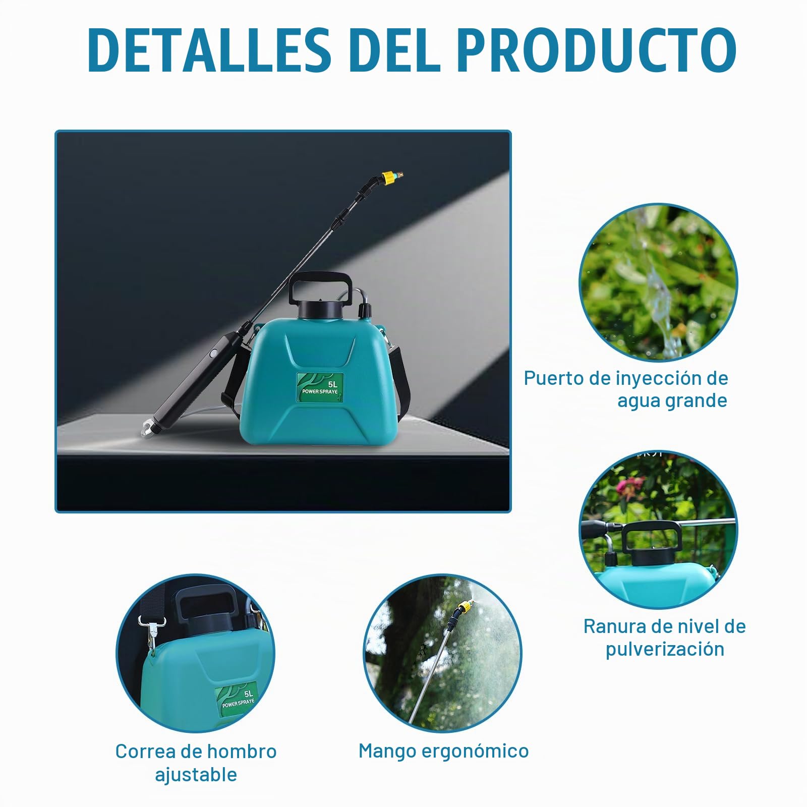 Pulverizador Electrico para Plantas Pulverizador de Hombro a Presion 5L Fumigador Mochila Bateria Recargable Portátil para Jardin