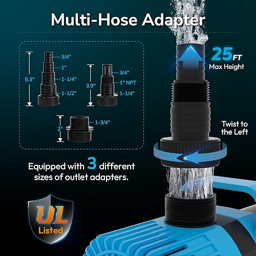 Miniatura 4 de Hexago Bomba de agua sumergible de 5300 GPH, bomba de estanque de agua de 450 W con bolsa de barrera, cable de alimentación de 33 pies, bombas de