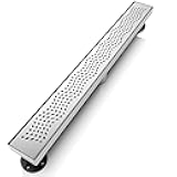 WEBANG 36 Inch Linear Shower Drain Rectangular Floor Drain with Accessories Wave-Hole Pattern Cover Grate Removable SUS304 Stainless Steel CUPC Certified Brushed