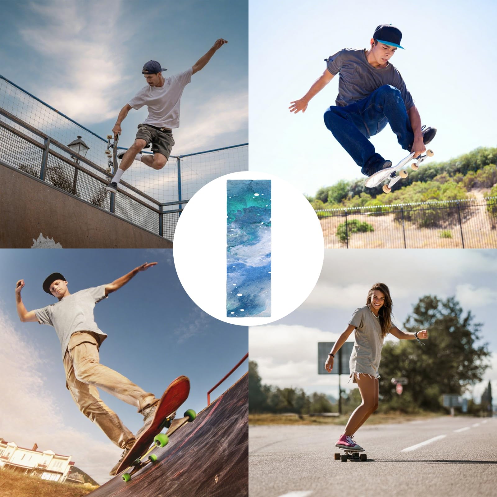 Griptape per Skatboard, Carta Vetrata per Skatboard, Superficie Antiscivolo Premium, Alta Resistenza Allo Scivolamento per Skatboard Longboard, Accessori per Skatboard (Colore oceanico blu)
