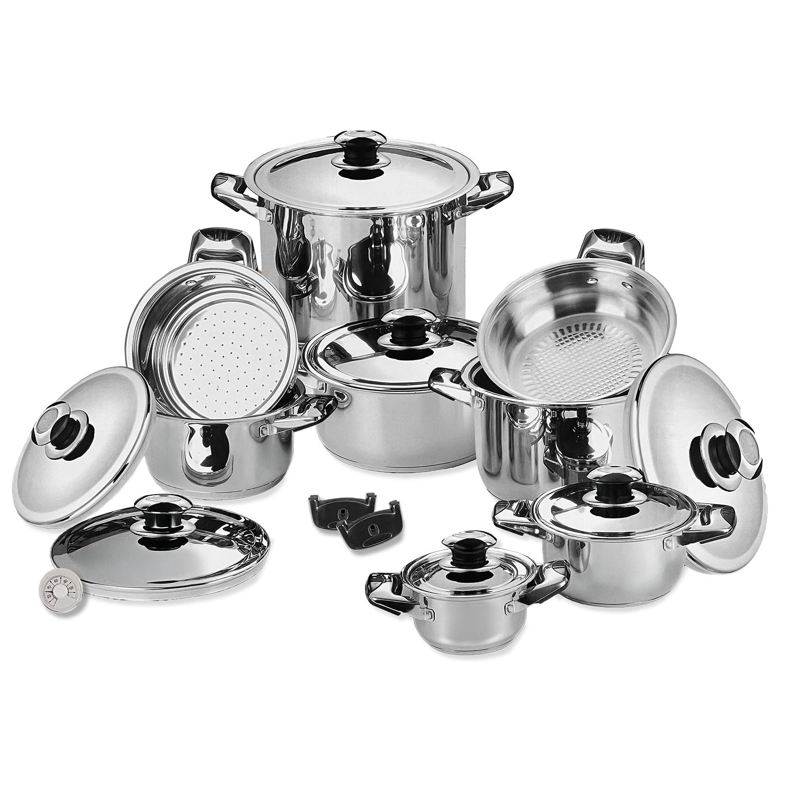 PARAMAISON Batteria Pentole Acciaio Inox, Set 18 Pezzi, Induzione Gas Vetroceramici | Senza Pfoa