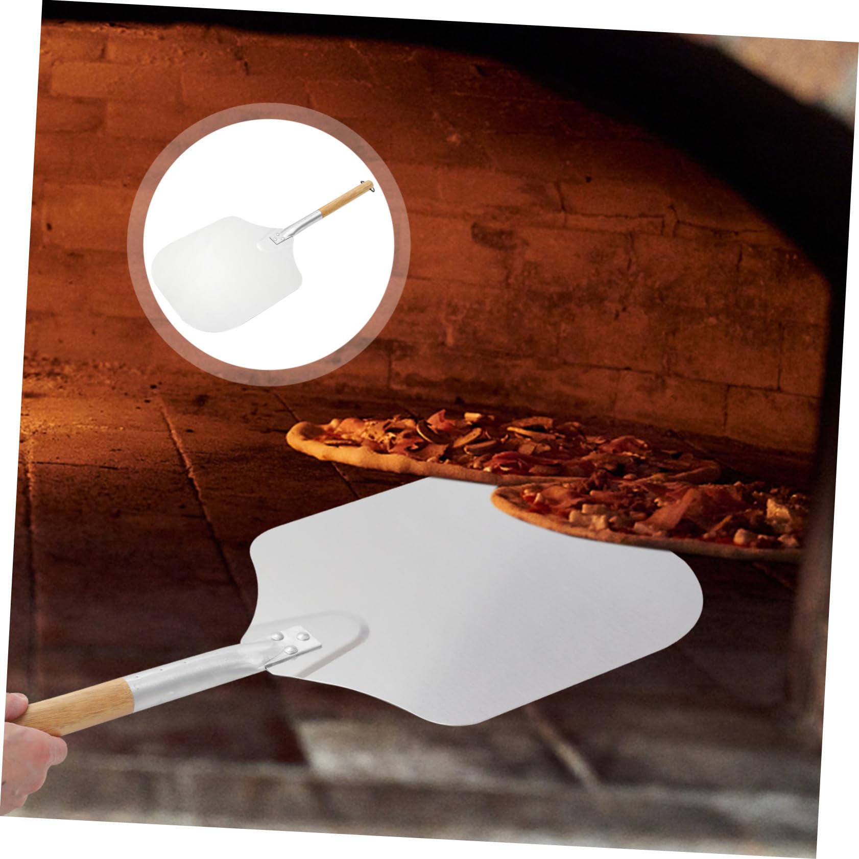 TOPBATHY Espátula para Pizza Redonda con Mango Largo Espátula De Pizza De Metal Cáscara De Masa para Pizza Titular De La Torta De La Empanada Pala Espátula De Pastel Panqueques De Madera