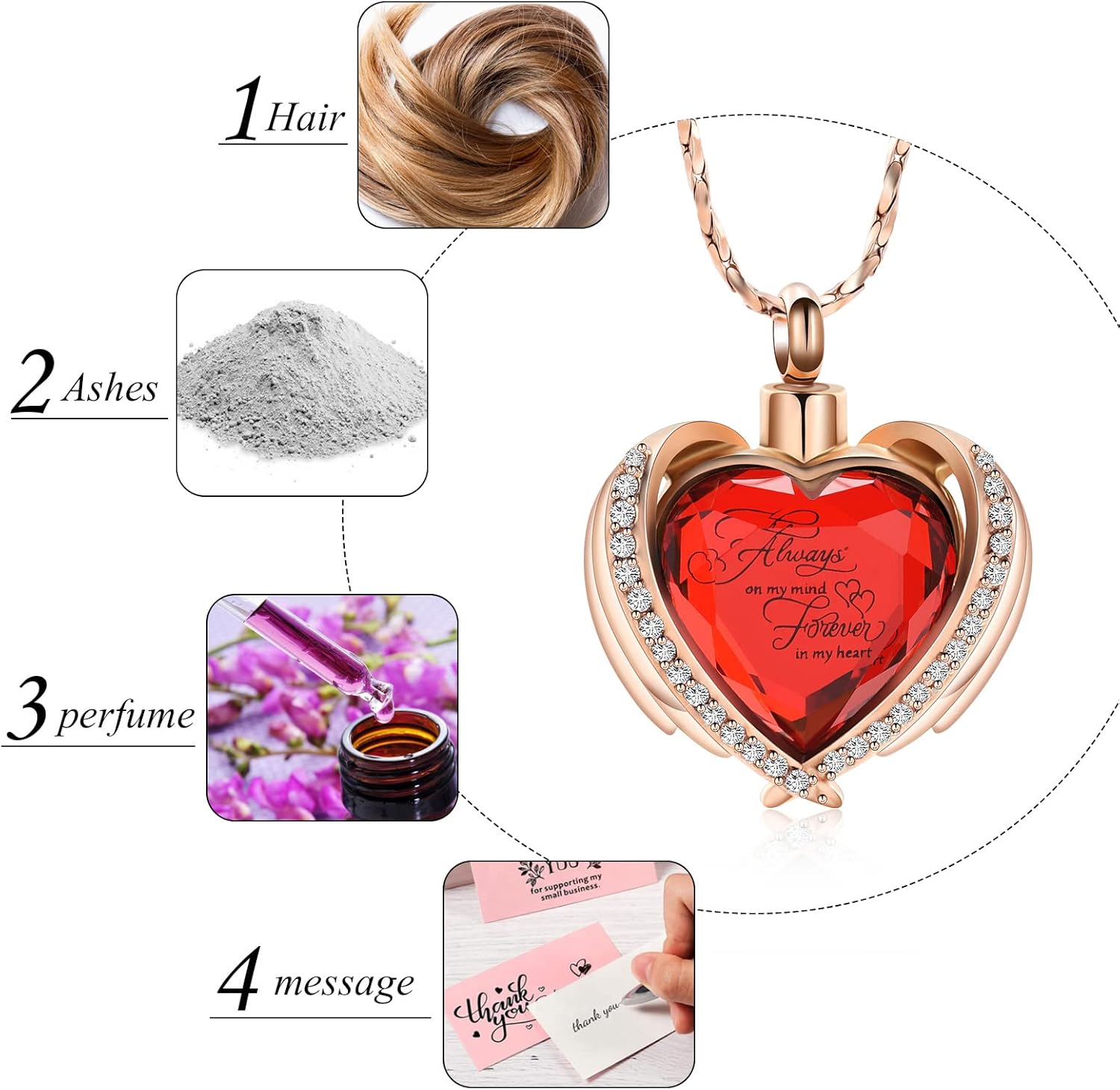 Imrsanl Cremation Jewelry for Ashes Pendant - Crystal Heart Urn Necklace with Mini Keepsake Urn Memorial Ash Jewelry - Image 3