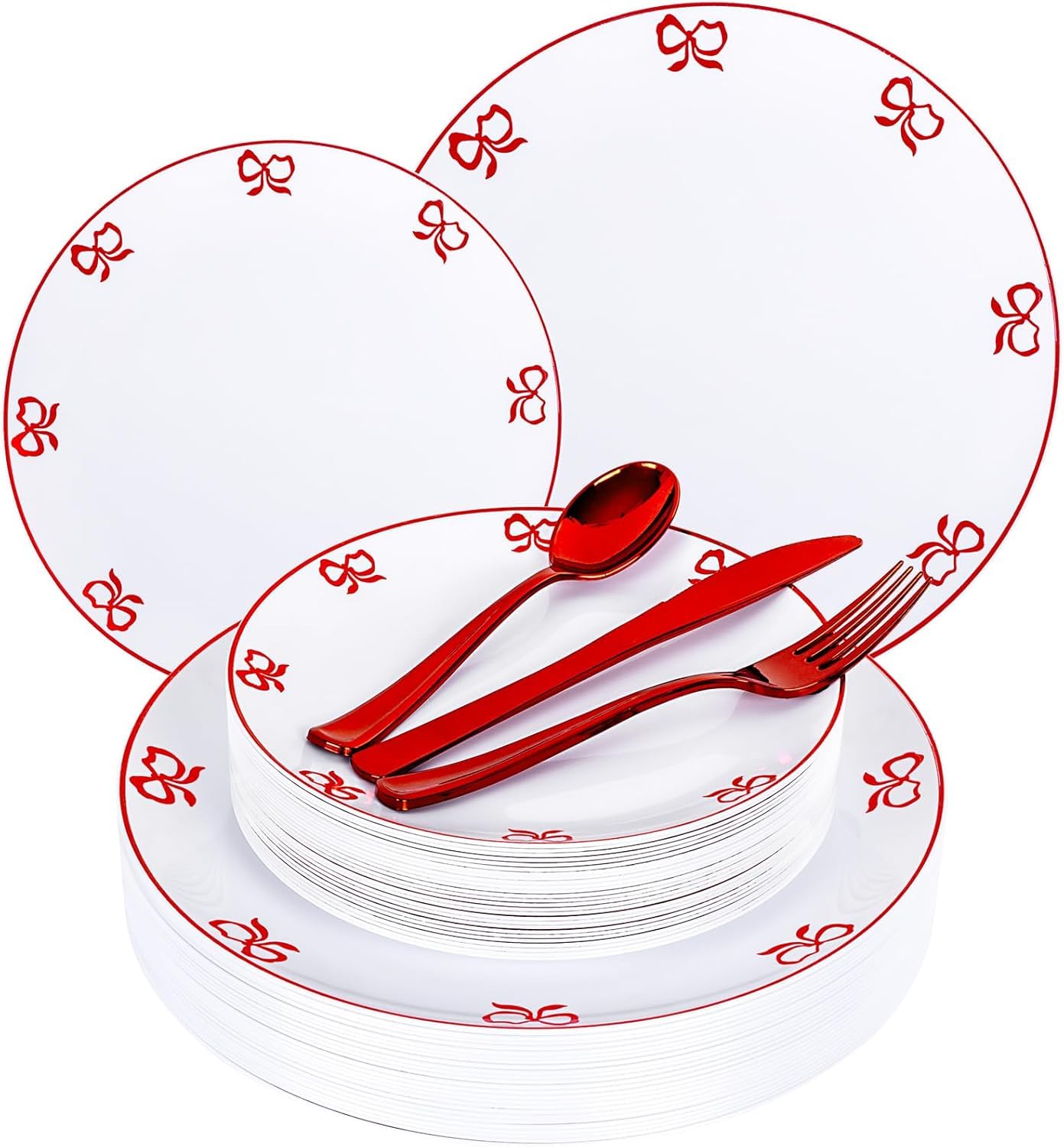 Wedding Plates & Silverware Set - 125PCS Gold & White -12