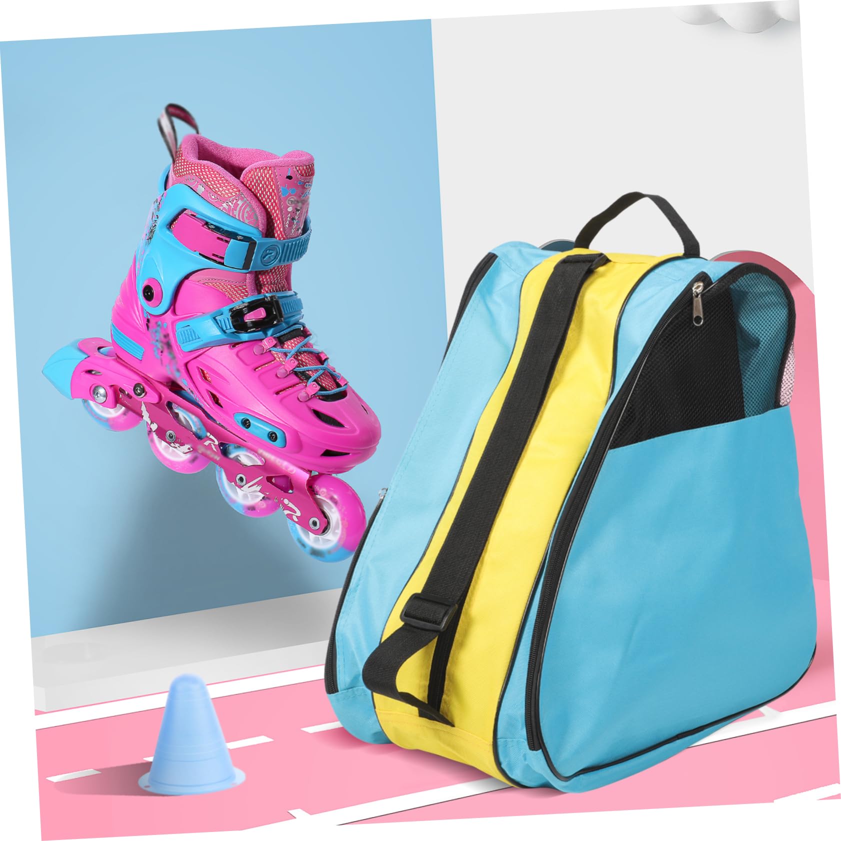 Borsa per Pattinaggio Rotelle in Nailon, Zaino Comodo Zip, per Trasporto e Protezione di Pattini e Scarpe Roller Skate
