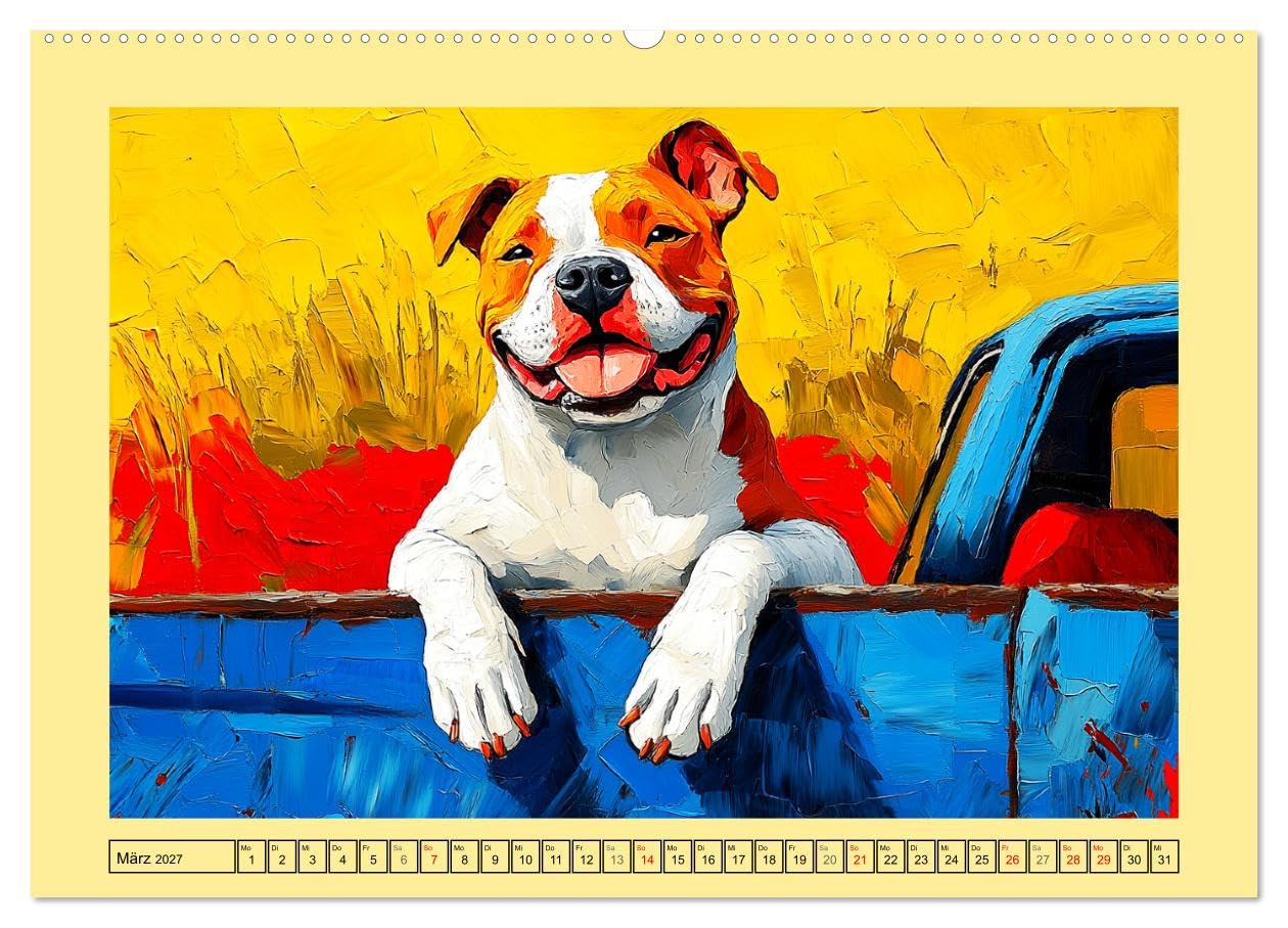 CALVENDO - Pit Bulls und Familie. Bunte Bull Breed Schönheiten (hochwertiger Premium Wandkalender 2027 DIN A2 quer), Kunstdruck in Hochglanz: Eine Sammlung einzigartiger Hunde-Porträts in farbenfrohen