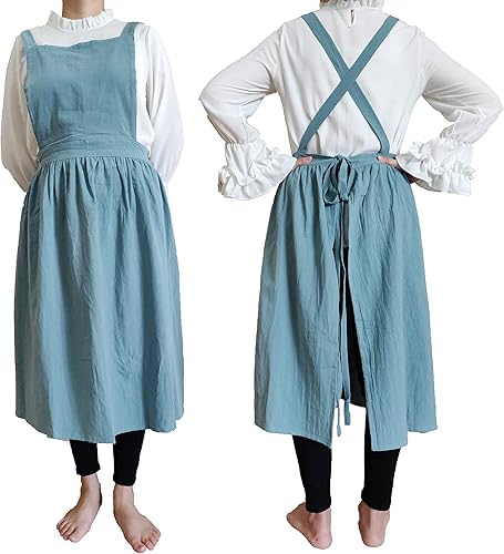 Miniatura 7 de Delantal vintage para mujeres y niñas, vestido de jardinería con espalda cruzada