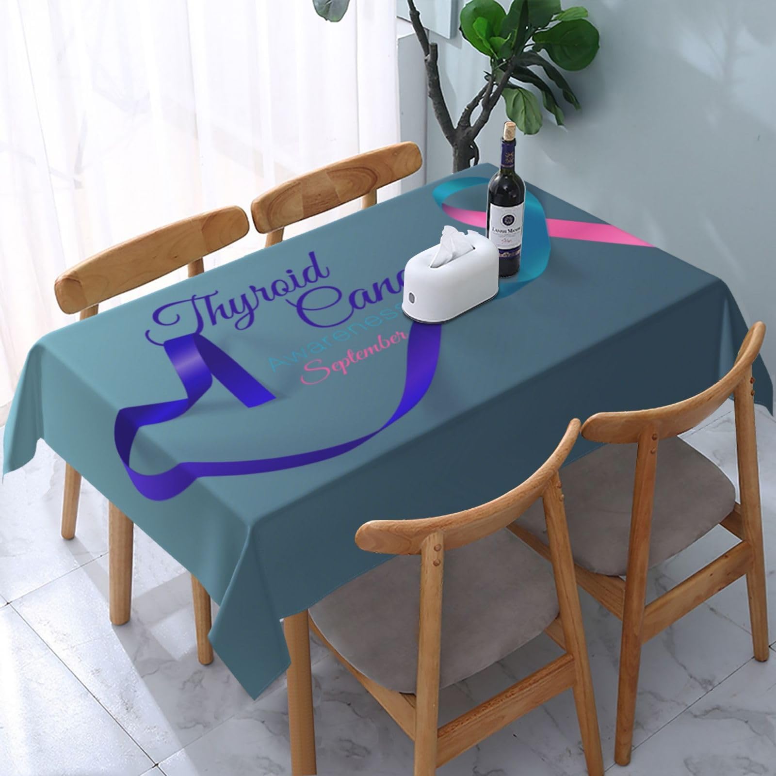 JunHeArt Thyroid Cancer Awareness Month Tablecloth Rectangle Table Cover Washable Table Cloths Decor For Kitchen 54" X 72"