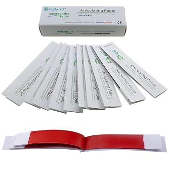 180 Sheets Dental Articulating Papers by Vastmed | Straight Shape Micron Bite Articulating Paper Doubled Side for Occlusal Adjustment - Thick Red