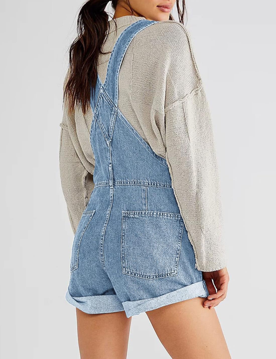 Pantalones cortos de mezclilla para mujer con peto, sueltos y ajustables