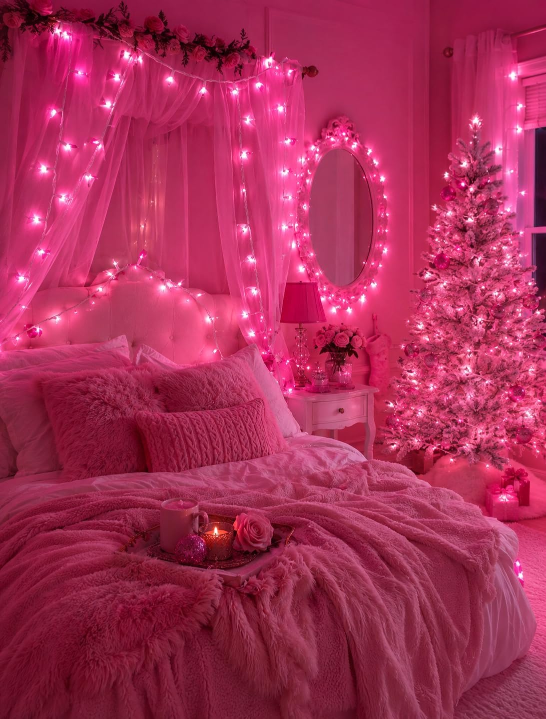 Hopolon Pink Mini Christmas Lights,2 Pack Total 100 Count 26 FT,White Wire image 2