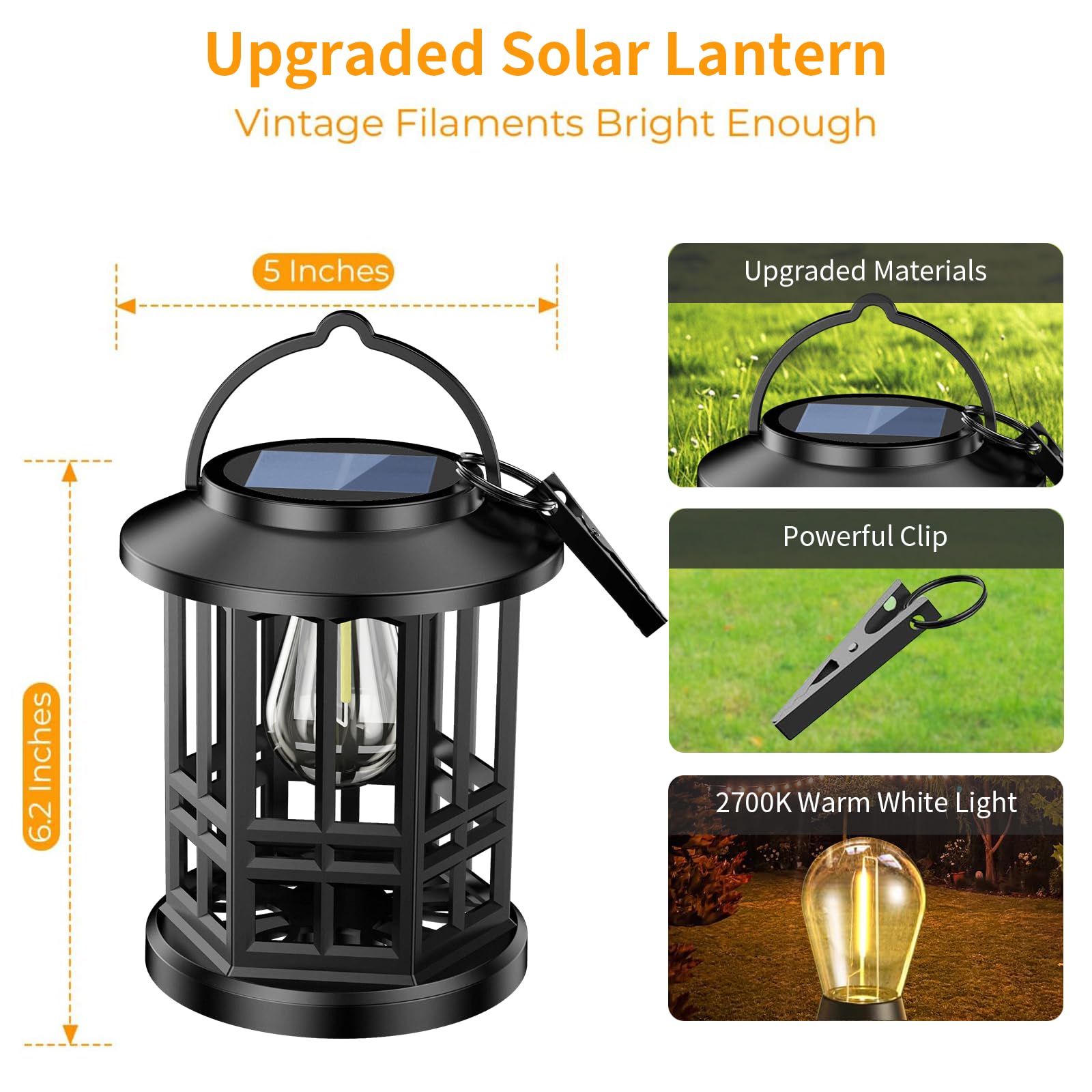 WdtPro Lanterne Solari Da Esterno Da Appendere - Confezione Da 4, Luce Calda, Impermeabili, Autonomia 12+ Ore Per Giardino