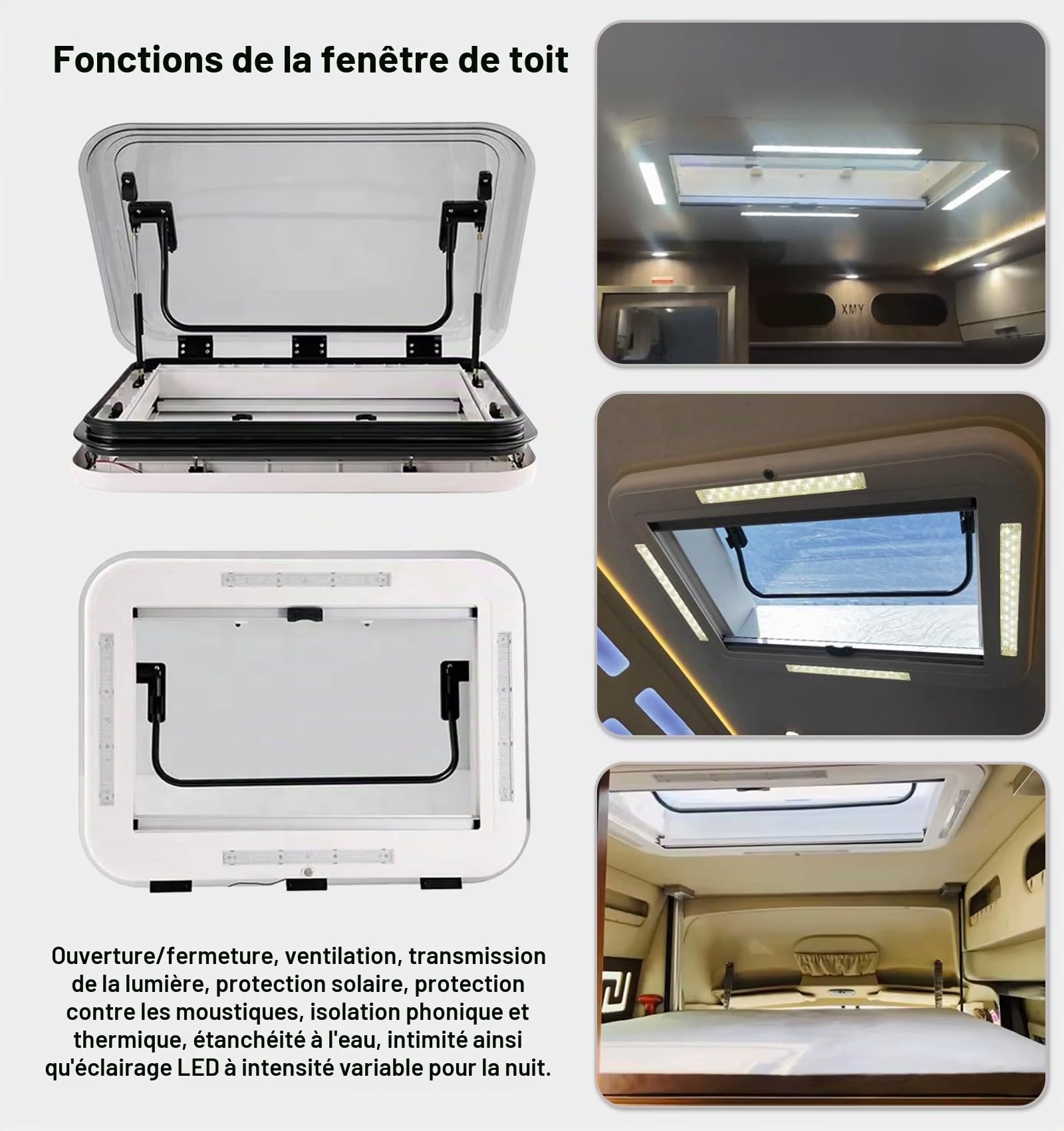 Lanterneau pour Camping-Car/Caravane avec Store et Moustiquaire