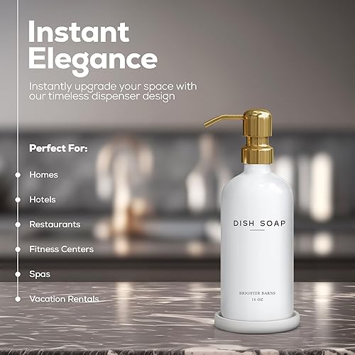 Miniatura 2 de Brighter Barns - Dispensador de jabón para platos de vidrio de lujo para fregadero de cocina, moderno juego de dispensador de jabón de cocina,