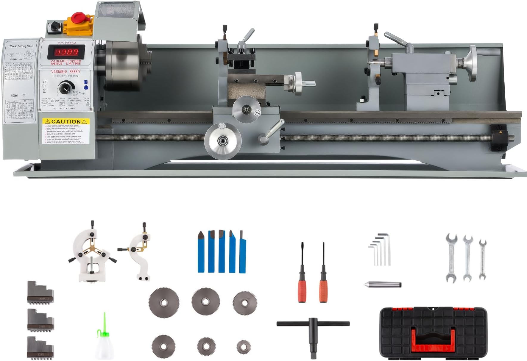 CREWORKS 1100W 8.7 x 29.5" Mini Metal Lathe, HP Motor Mini Benchtop Metal Lathe w 3-Jaw Chuck, 50-2250 RPM Power Metal Lathes for DIY Machining Wood & Metal Working Tool