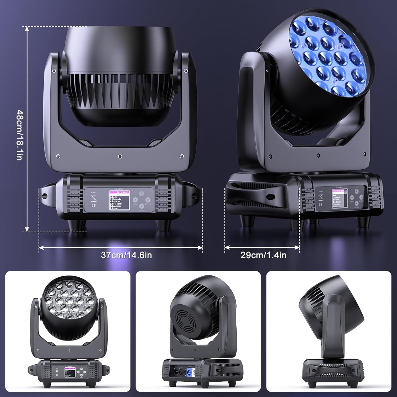 2 Unités 19x15W Lyre LED Beam Wash Zoom Effet de Lumière Disco Projecteurs