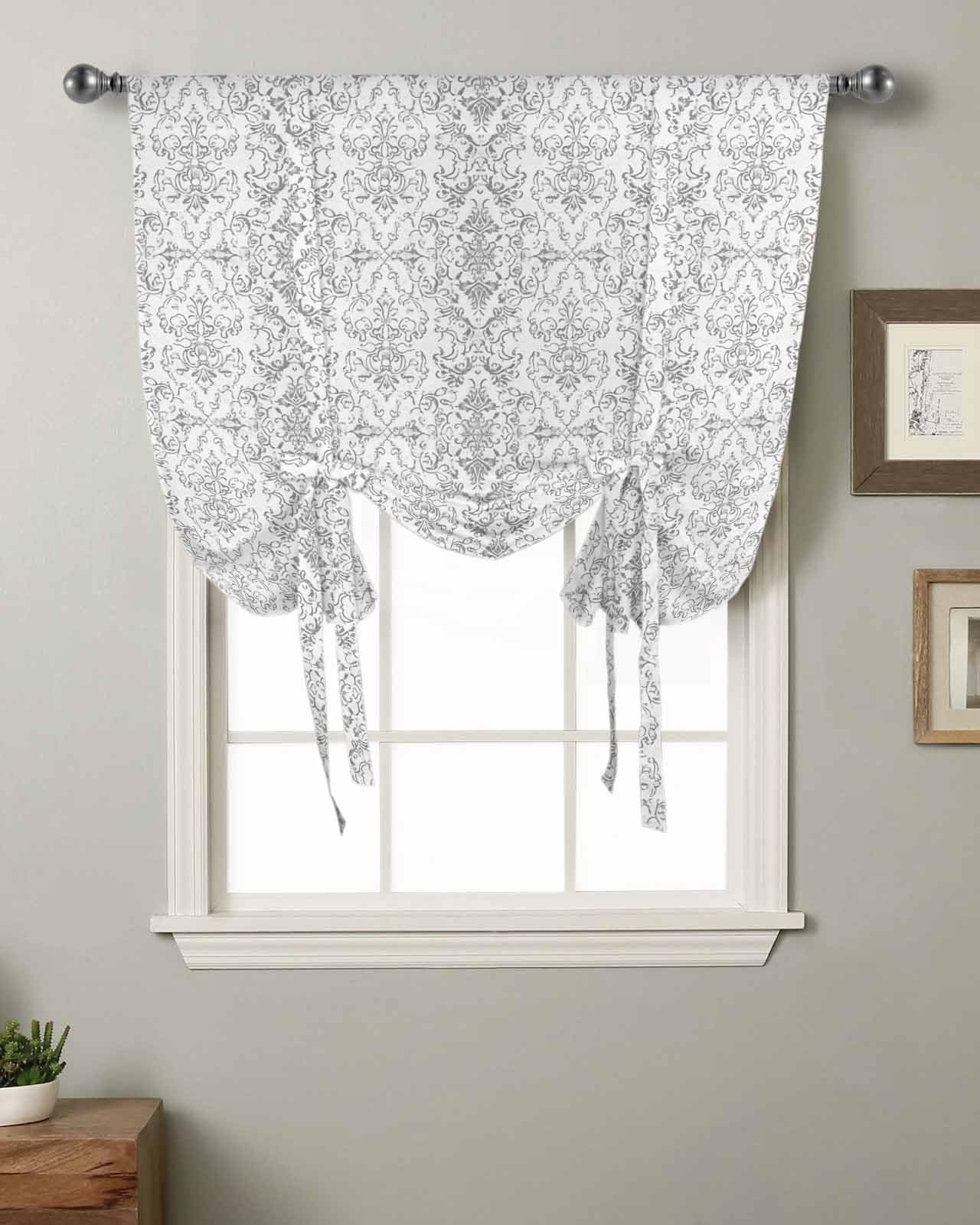 ARTSHOWING Tie Up Curtains for Windows 54 Inch Length Balloon Curtains Kitchen Adjustable Roll Up Curtain Shade Boho Neutral Vintage Floral Texture Gray Tie Up Valance Bathroom Curtain Window 42
