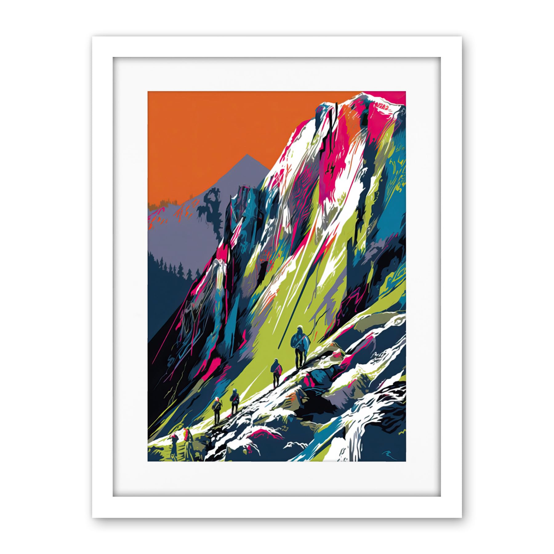 Artery8 Hikers on Helvellyn Mountain Ridge Landscape Artwork Framed Wall Art Print 18X24 Inch