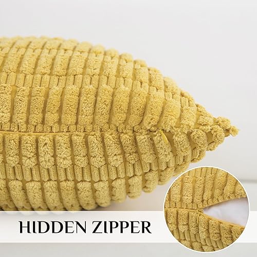 Miniatura 2 de Softalker Juego de 4 fundas de almohada de pana suave a rayas bohemias de 16 x 16 pulgadas, fundas decorativas modernas para sofá, dormitorio, sala