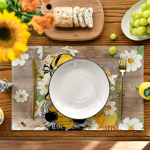 Miniatura 2 de Artoid Mode Juego de 4 manteles individuales de verano con diseño de gnomos, flores, hojas, 12 x 18 pulgadas, para fiestas, cocina, comedor,