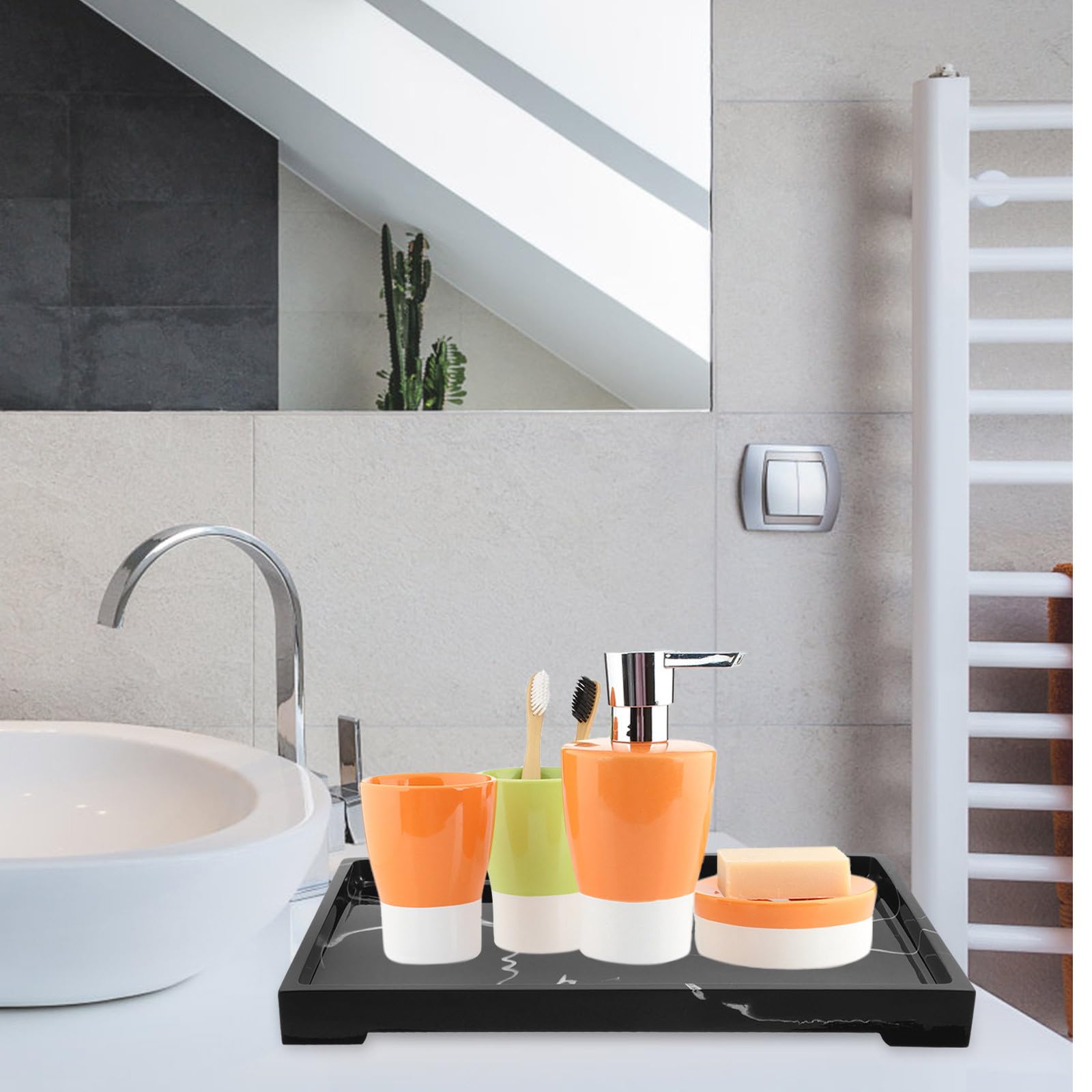 Bandeja de Baño de Resina Jaspeada Negra, Decorativa para Mesa